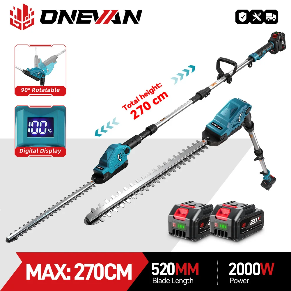 Cortadora de setos eléctrica ONEVAN de 20 pulgadas, inalámbrica, telescópica, para ramas altas, herramientas de jardín compatibles con batería Makita de 18V.