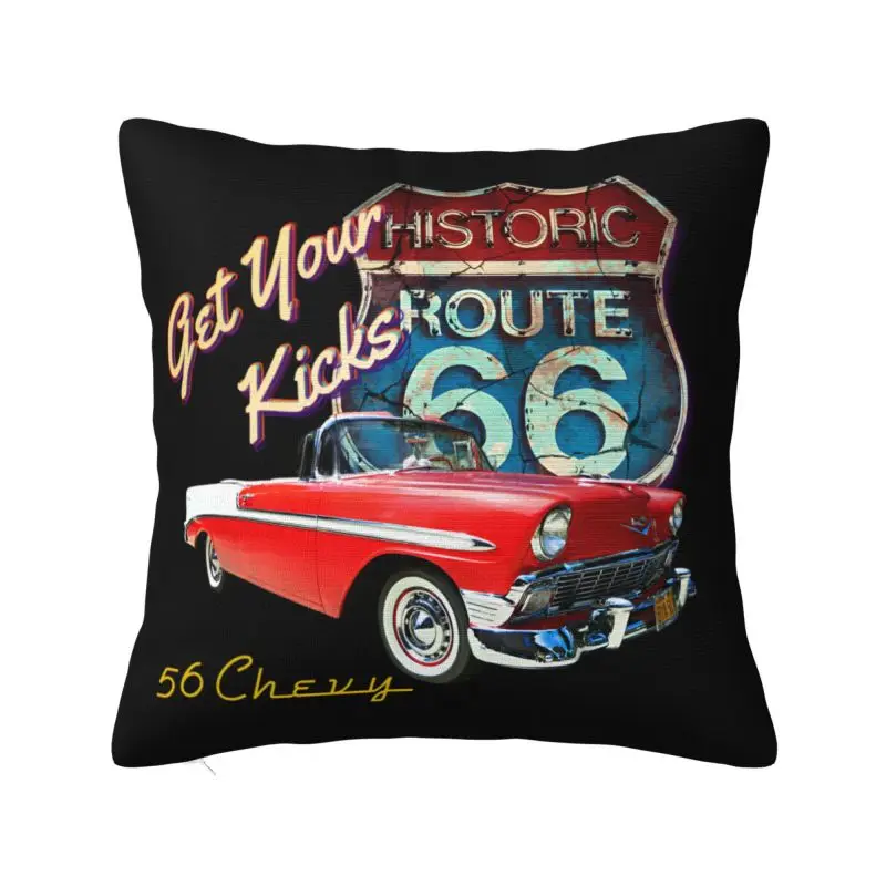 Classic Car Street Hot Rod Antique Route 66 Cushion Cover 55*55 cm Velvet Throw Pillow Case Home Decor Bedding Sofa Pillowslip