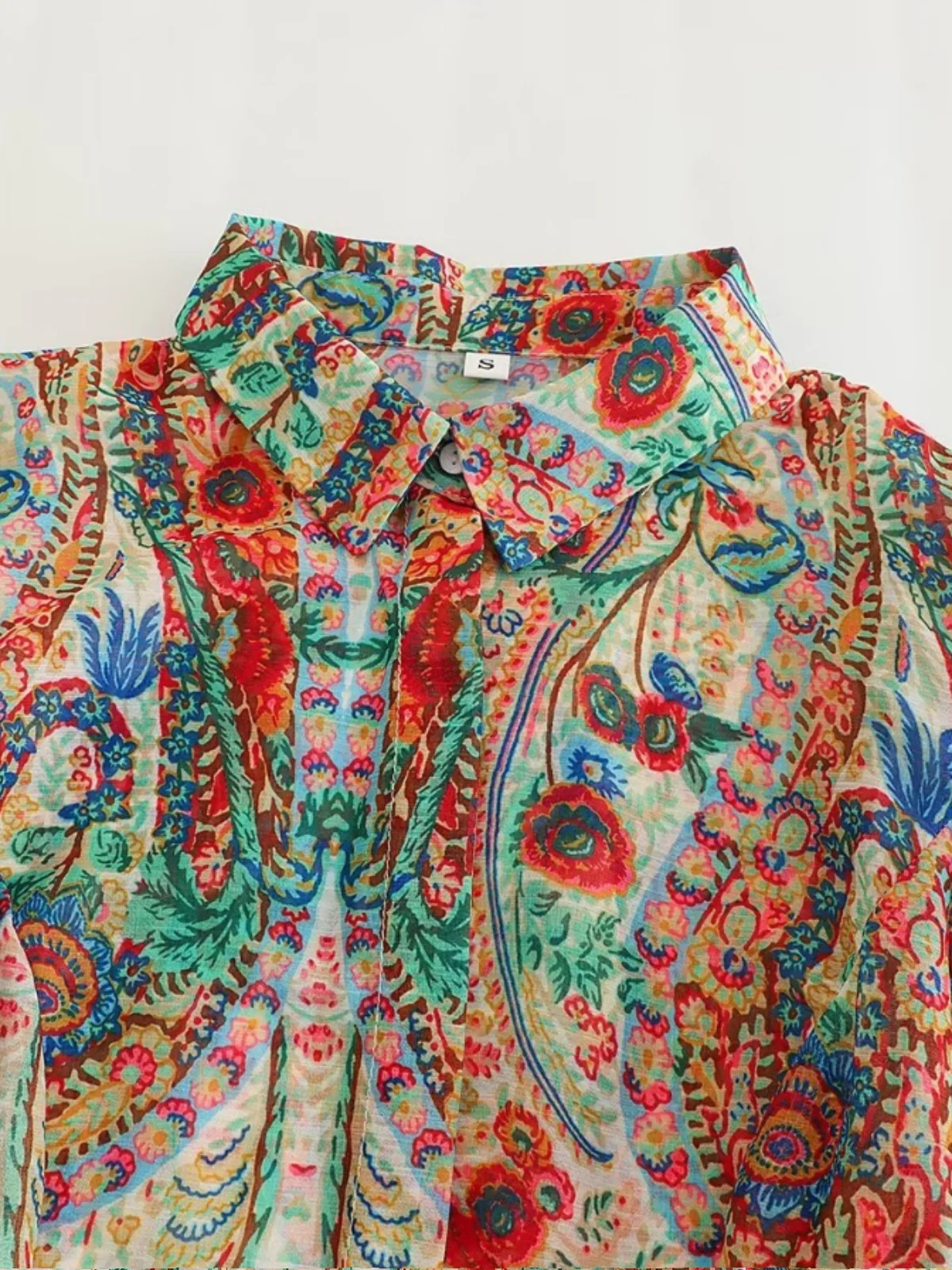 

Women's Collar Bubble Sve Printed Chiffon Loose Sun Protection irt Thin Top Street Sle ort Sve Summer Faion