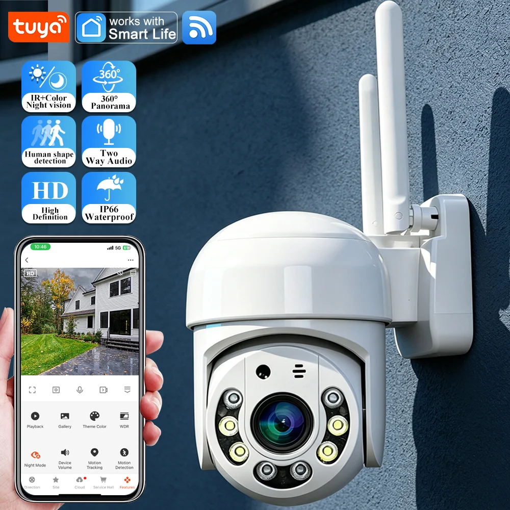 Tuya Smart Life Wifi IP Camera PTZ Outdoor Waterproof Home Security Protection Full Color Night Vision Surveillance CCTV Cam
