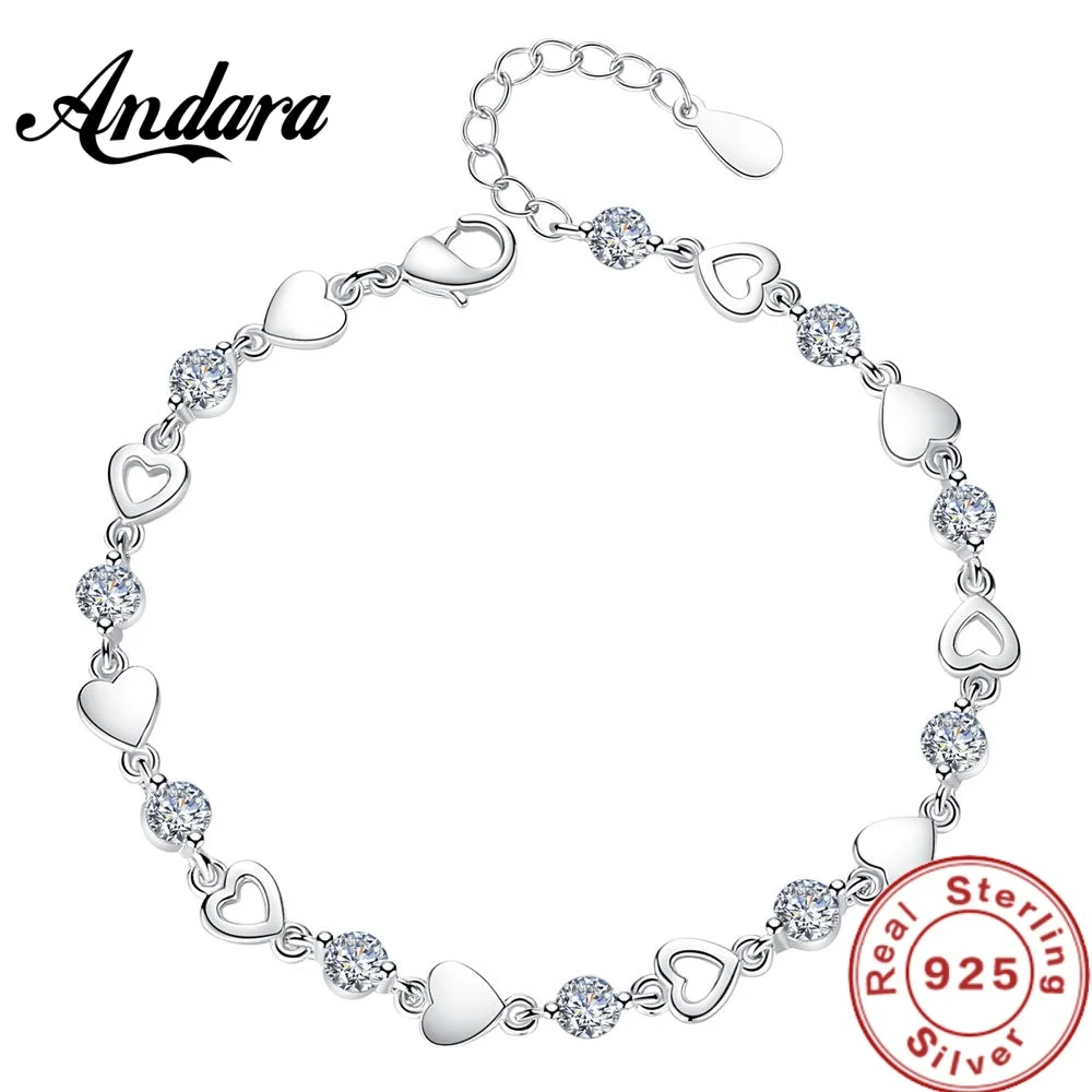 Andara S925 Sterling Silver Bracelet Love Zircon Purple Crystal Engagement Jewelry Gift for Women