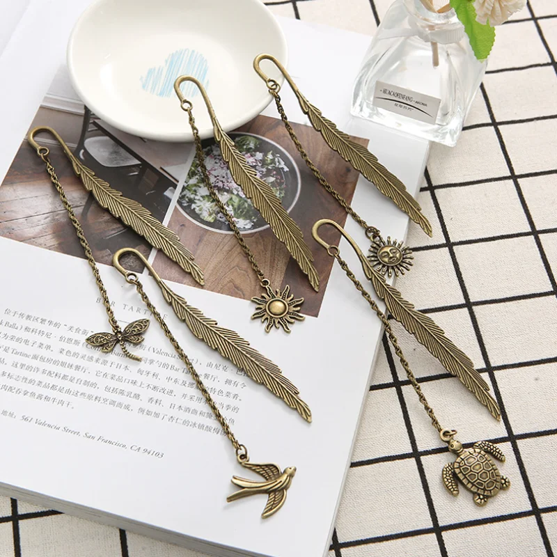 Animal Sun Metal Bookmark Handmade Vintage Feather Leaf Book Mark Birthday Gift Page Folder Student Creative Office Stationery