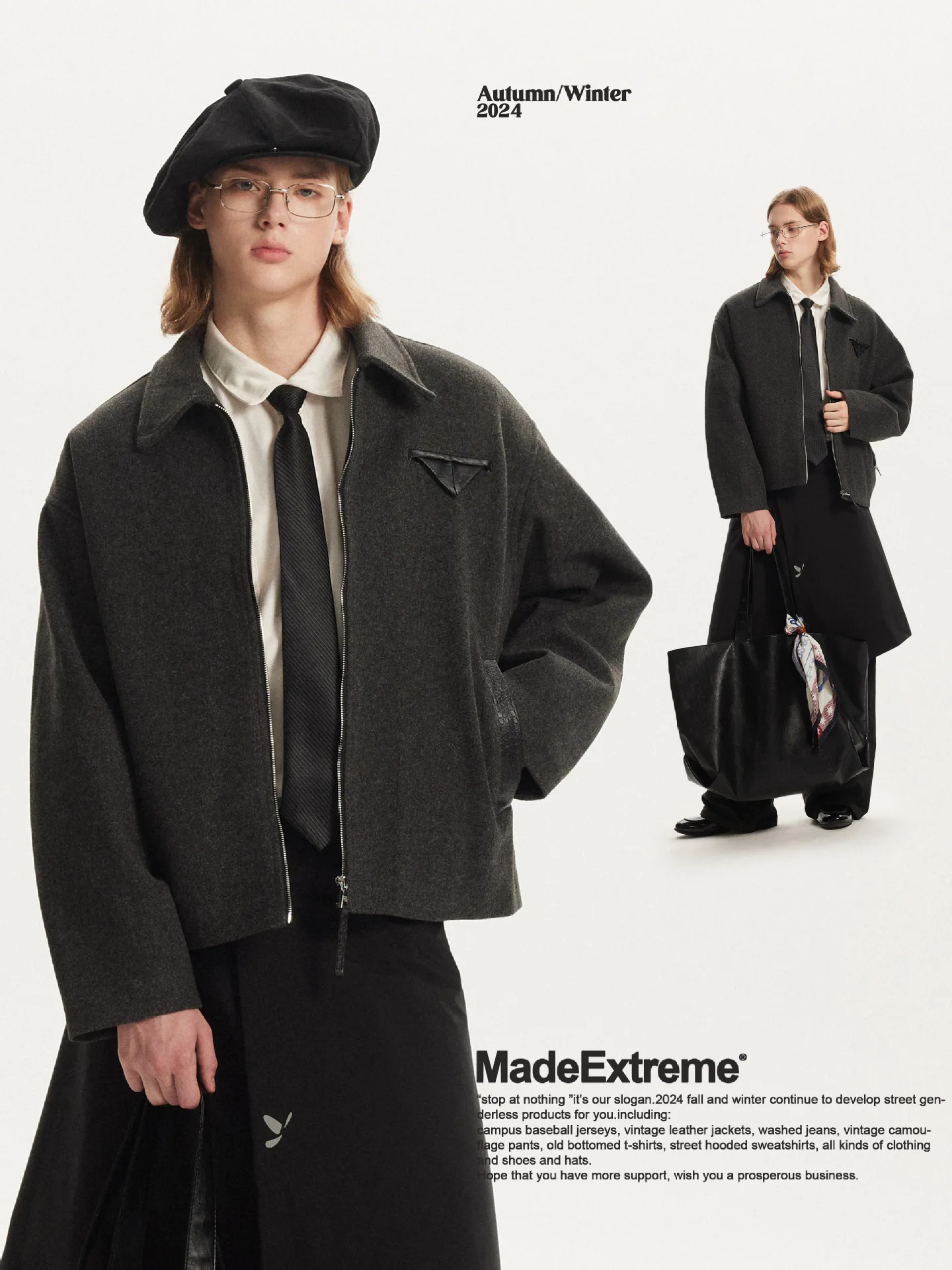 MADE EXTREME Woolen Padded Thickened Commuter Casual Silhouette Jacket Coat Men Winter