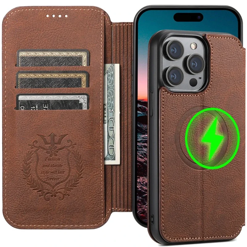 

For IPhone 15 14 13 12 Pro Max Series Luxury Wallet Flip Leather Case Wireless Magnetic Book Flip With Bracket Phone Cover