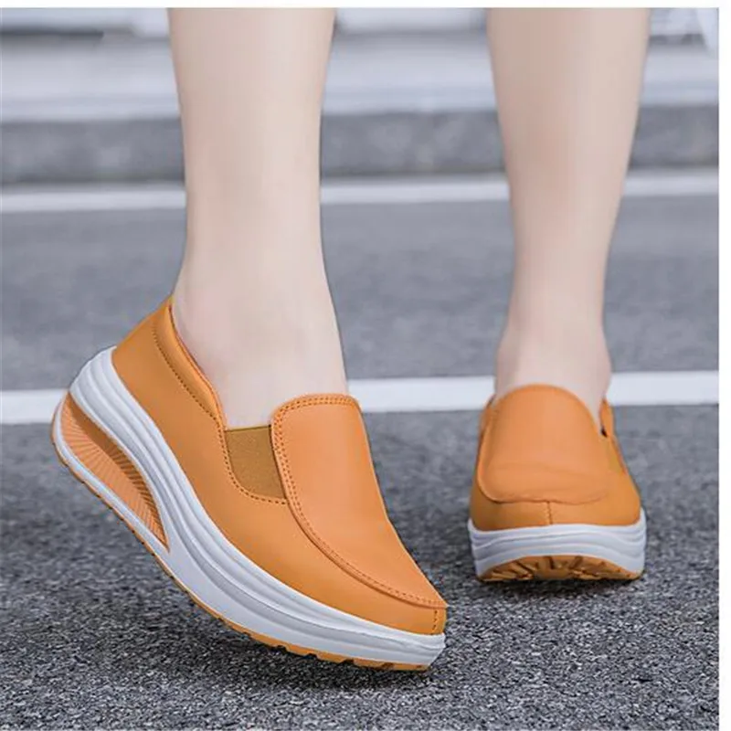 

Women's Shoes Spring Genuine Leather Soft Outsole Work Shoes Female Black Swing Shoes Woman Plus Size Wedges Single Shoes2023