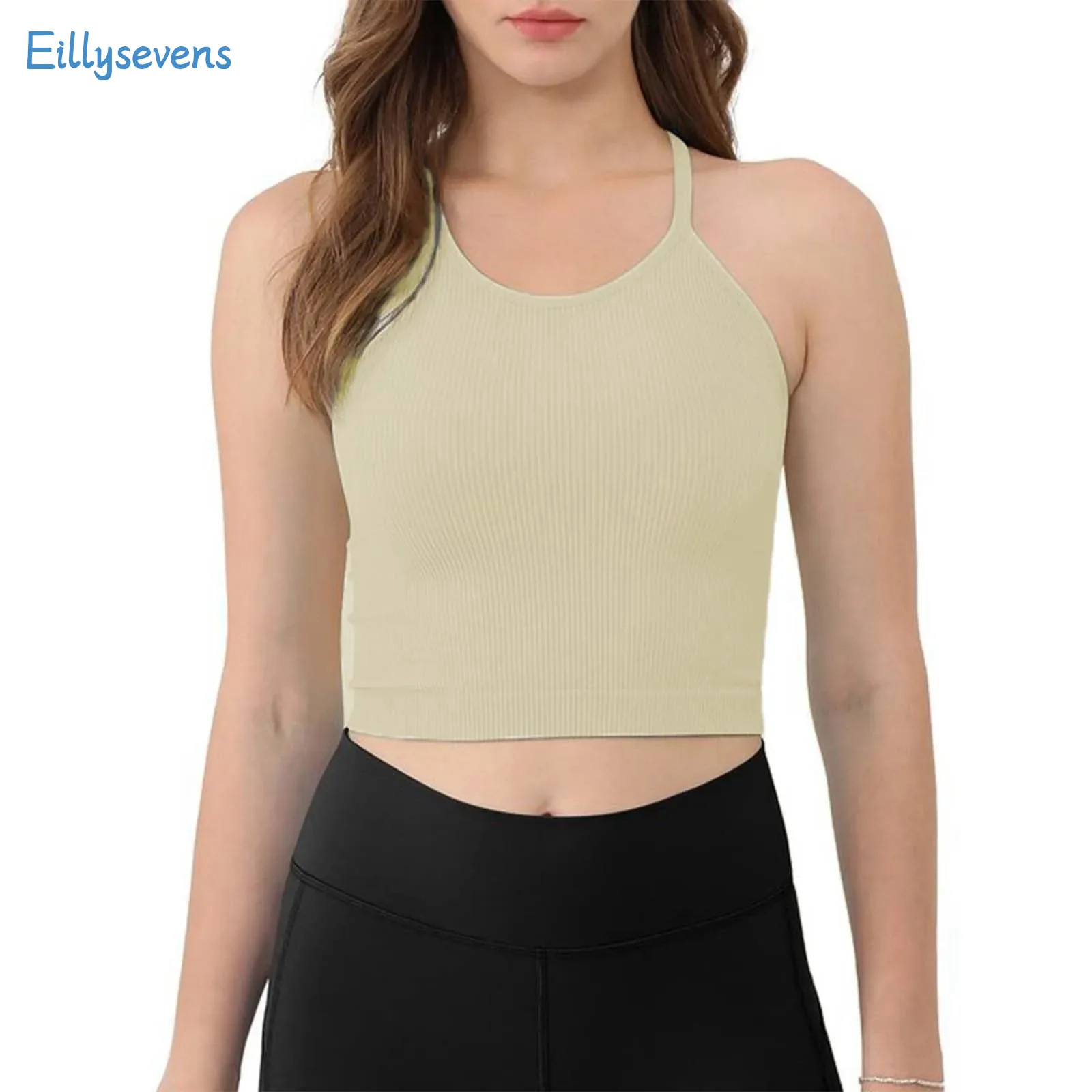 Women Sports Camisole Vest Causal Solid Color Thread Exposed Navel And Tight Fitting U-Neck Tank Tops Daily Regular Bottom Vest