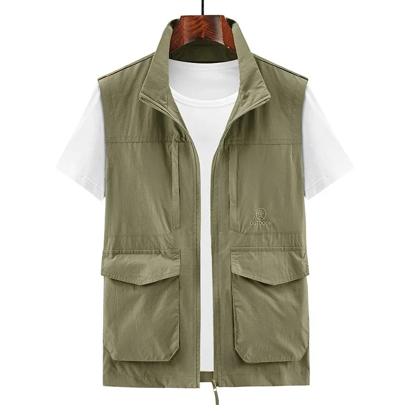 B&C Summer Thin Outdoor Quick-drying Sleeveless Jacket Photography Fishing Multi-pocket Casual Men Vest Green Khkai Workwear