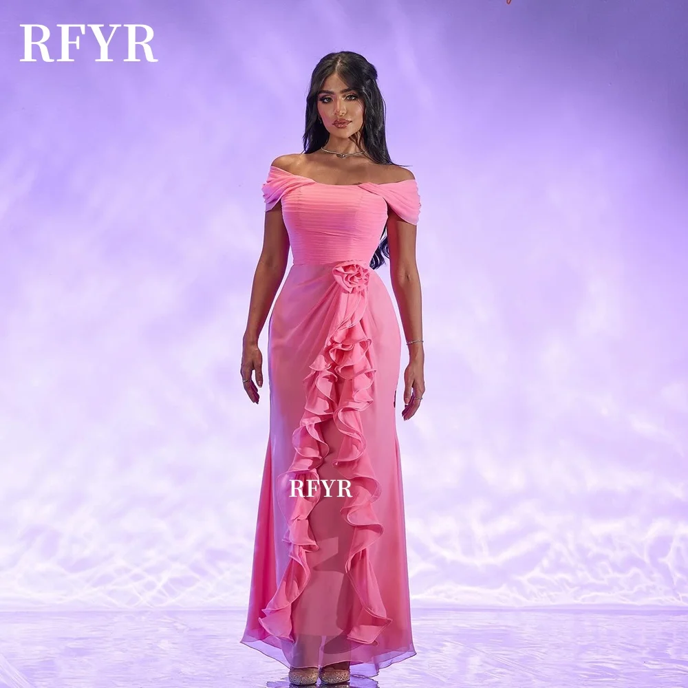 

RFYR Prom Dress Off Shoulder Party Dress Mermaid Evening Dress Ruffles Formal Party Dress for Women Gala Vestidos De Noche