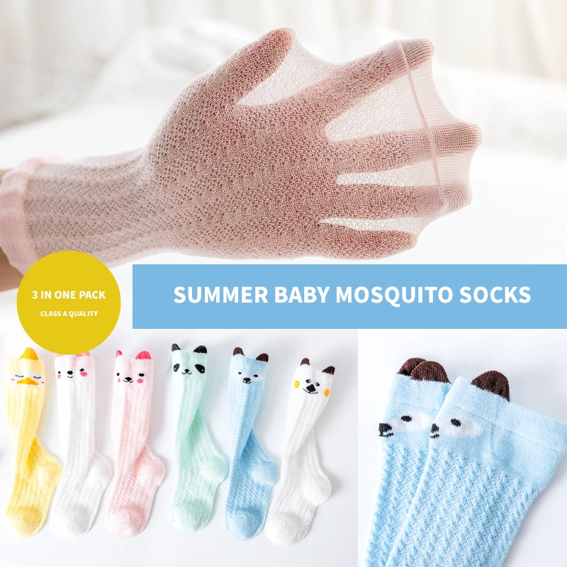 3 Pairs Socks Newborn Baby Knee High Mesh Socks Summer Animals Selected Fabric Breathable Elastic Cute  Socks Baby Girls Boys