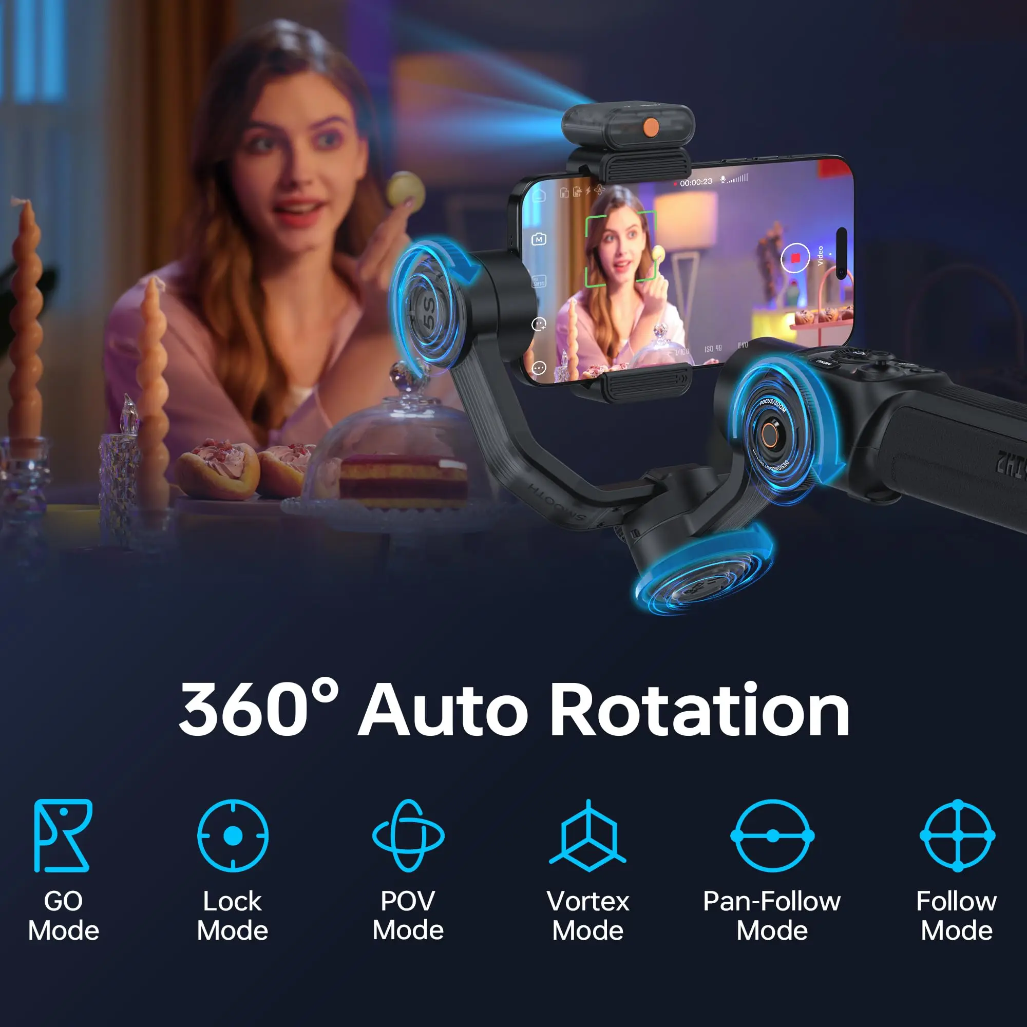 Zhiyun Smooth 5S AI Phone Gimbal Estabilizador de smartphone de 3 eixos com luz de preenchimento integrada AI Face Tracking para telefone e Android