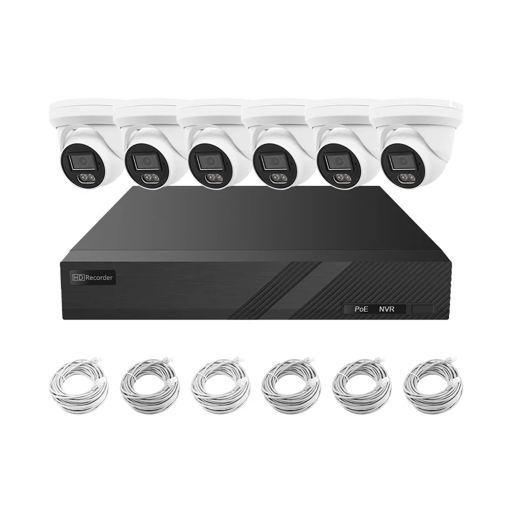 8CH POE Kit 6X 4MP Turret Indoor Dome NVR Home Security System Audio Microphone Waterproof IP67 Metal IP CCTV Camera