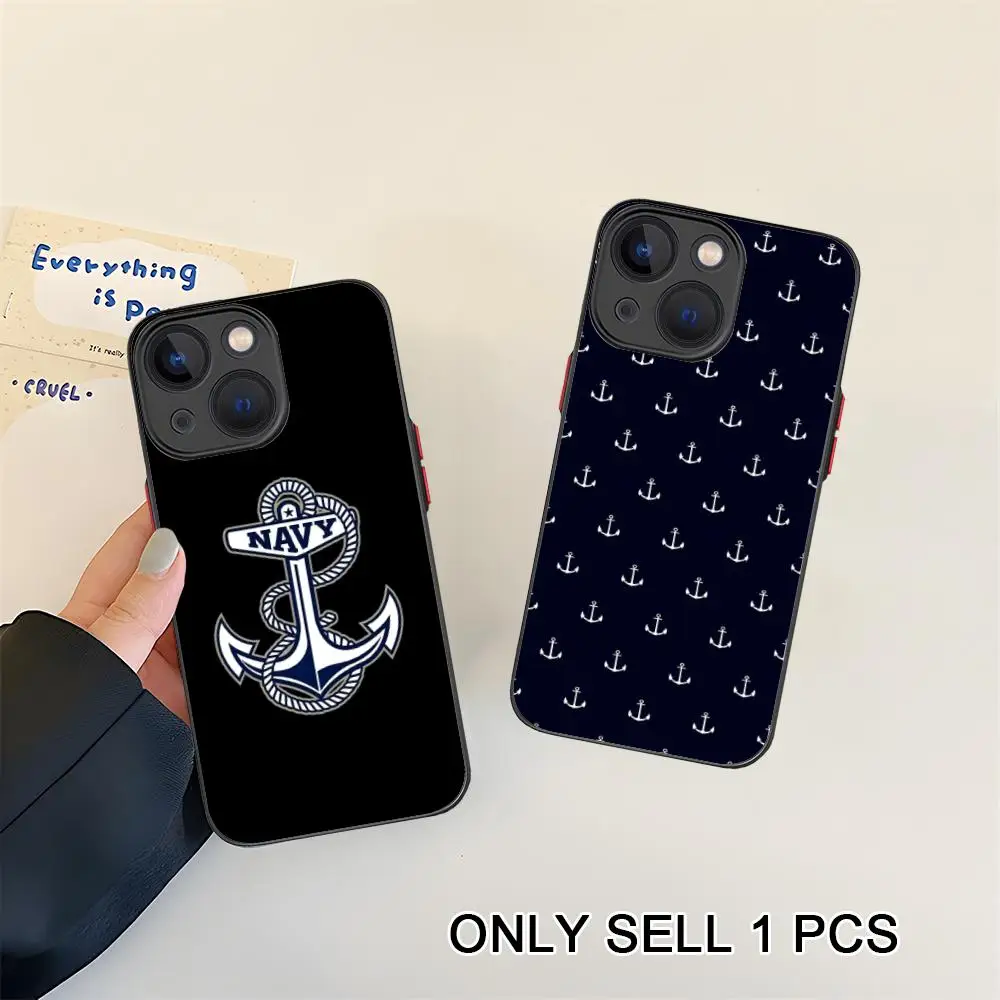 Capa de Celular Pretty Navy Ancora com Toque de Pele para iPhone 17 16 15 14 13 12 11 X XR XS Air Pro Max Plus Mini