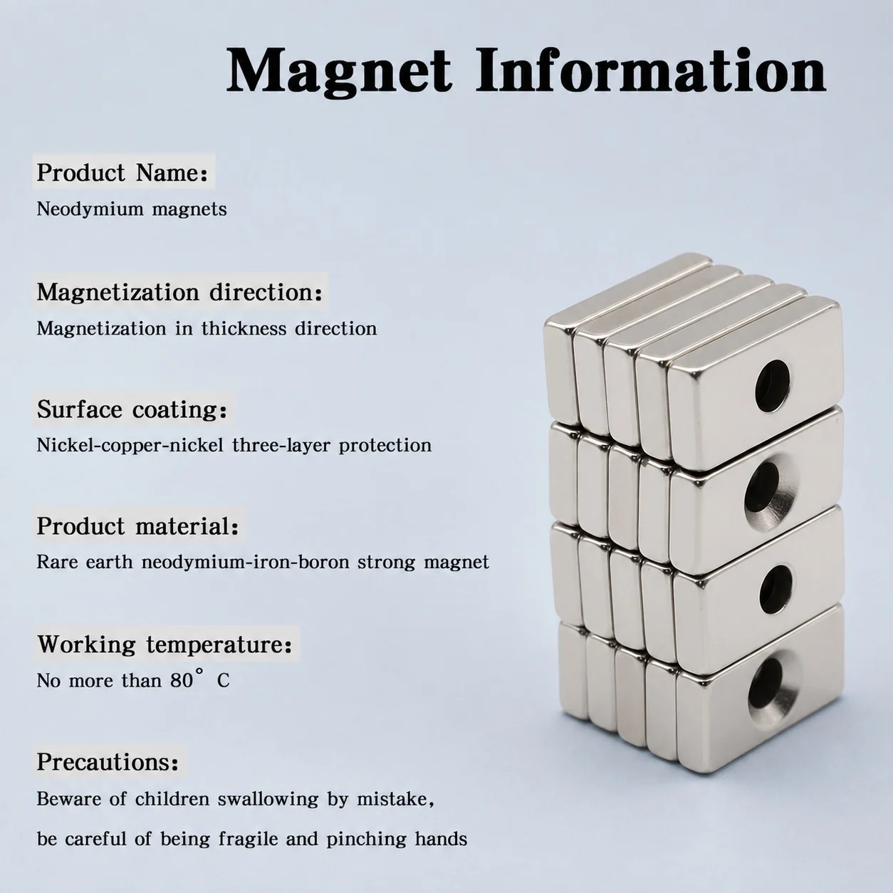 Weather Resistant Magnetic Alloy Durable Strong Suction Neodymium Magnet Rectangular Block 20x10x4mm Tool Fixing