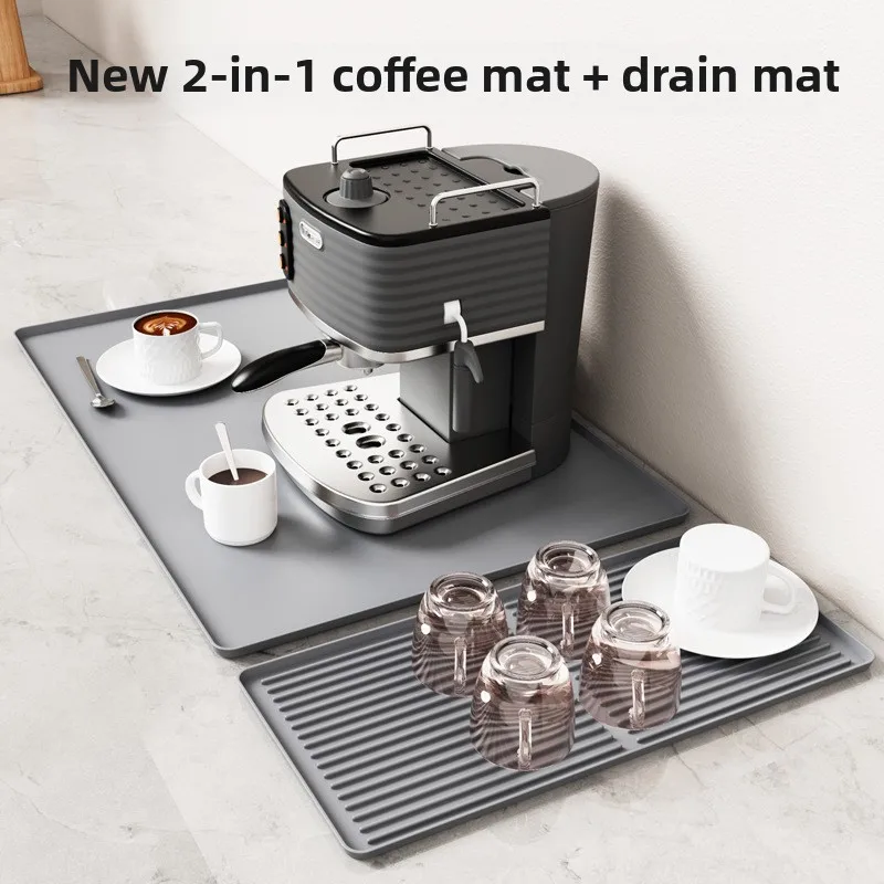

Silicone Coffee Machine Mat Bar Table Non-slip Heat Insulation Large Draining Tray Coffee Cup Drying Mat