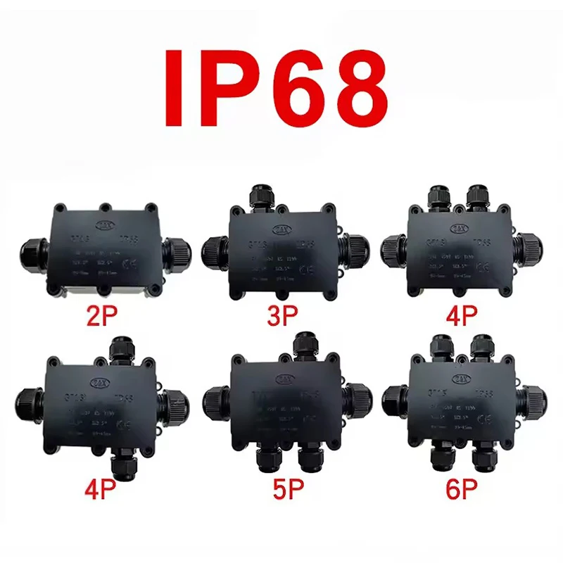 IP68 Outdoor Waterproof Junction Box Black 2‑3‑4‑5‑6 Way PC Plastic Terminal Block For Buried Underground Wiring