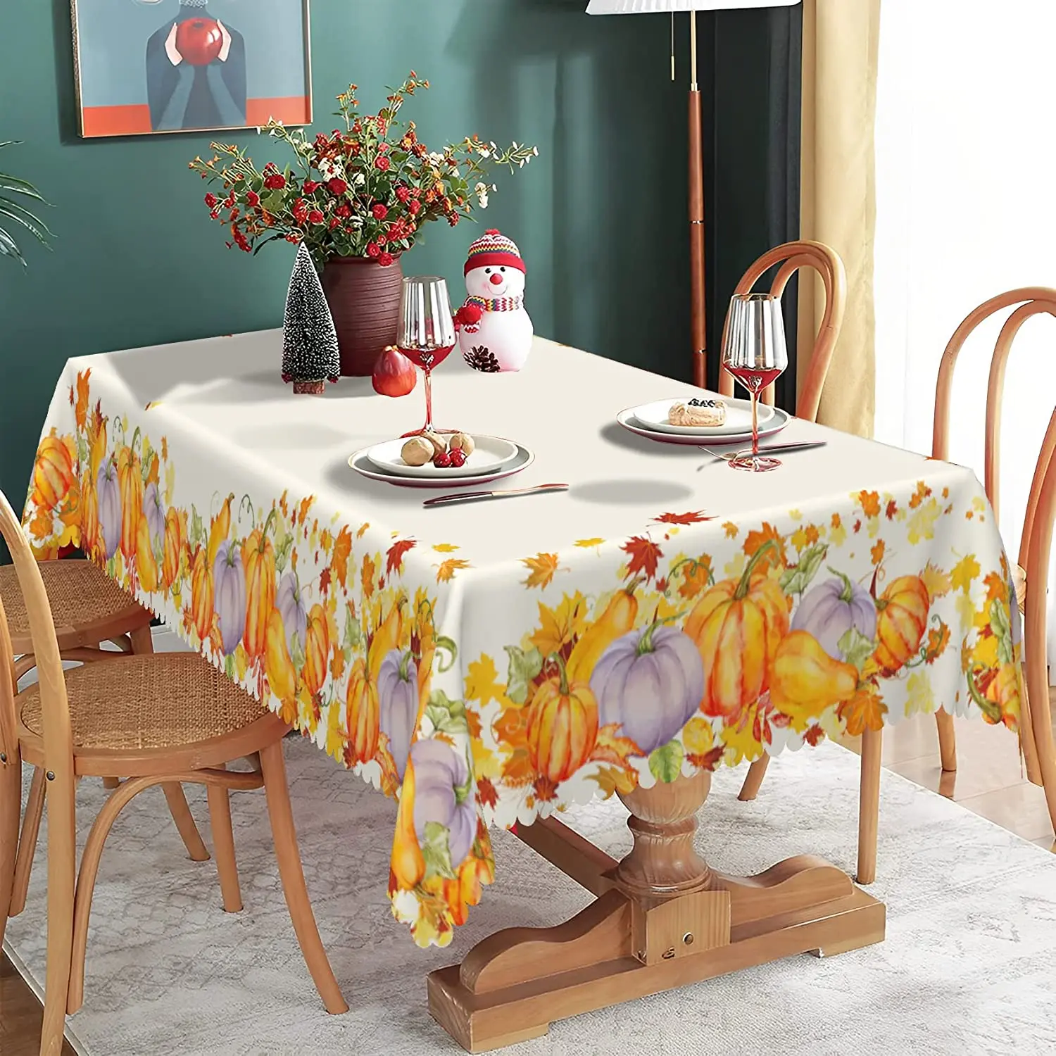 

Fall Thanksgiving Pumpkin Maple Leaves Kitchen Dining Table Decor Reusable Waterproof Tablecloth Wedding Party Decorations