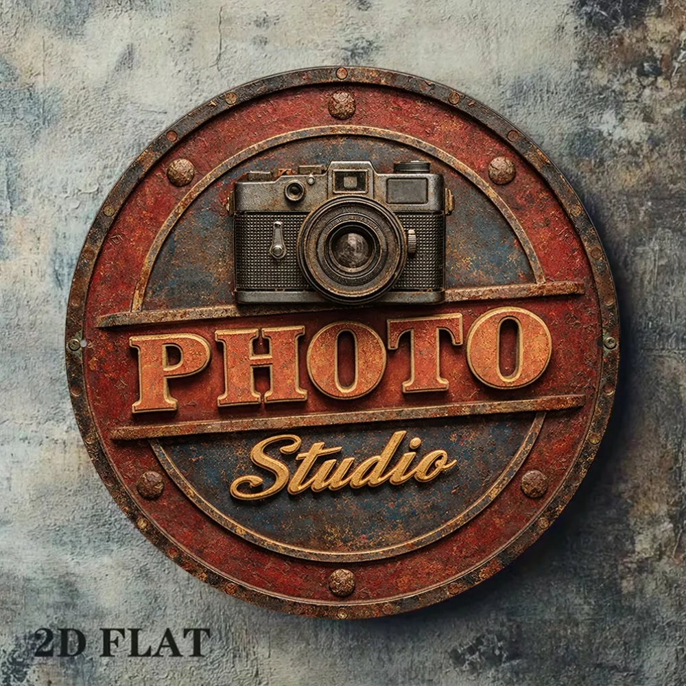 CIFBUY Vintage Camera Sign, Aluminum Wall Art Waterproof Wear Resistant Round Metal Plaque for Living Room Office Cafe Home Deco