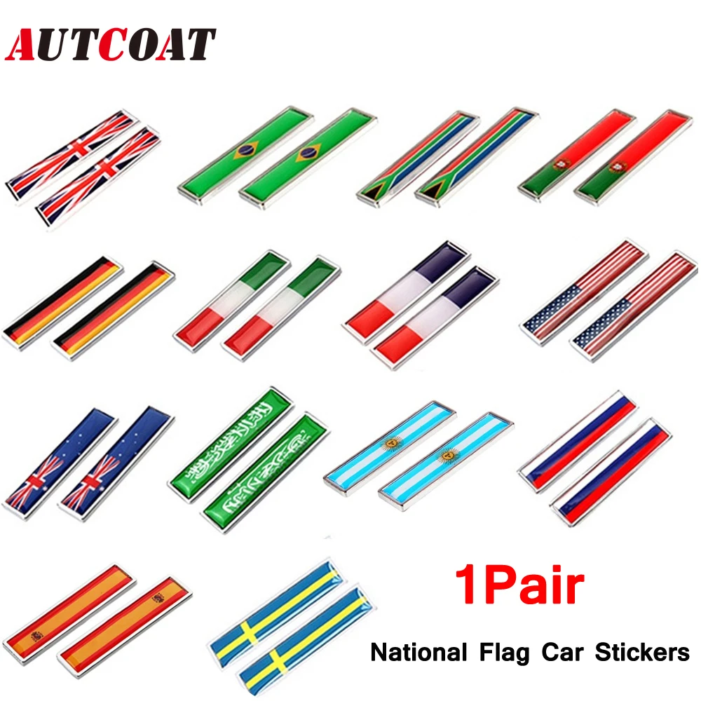 

AUTCOAT 1Pair 3D National Flag Car Metal Sticker Car Body Logo Auto Motorcycle Personality Decoration Sticker Emblem Badge