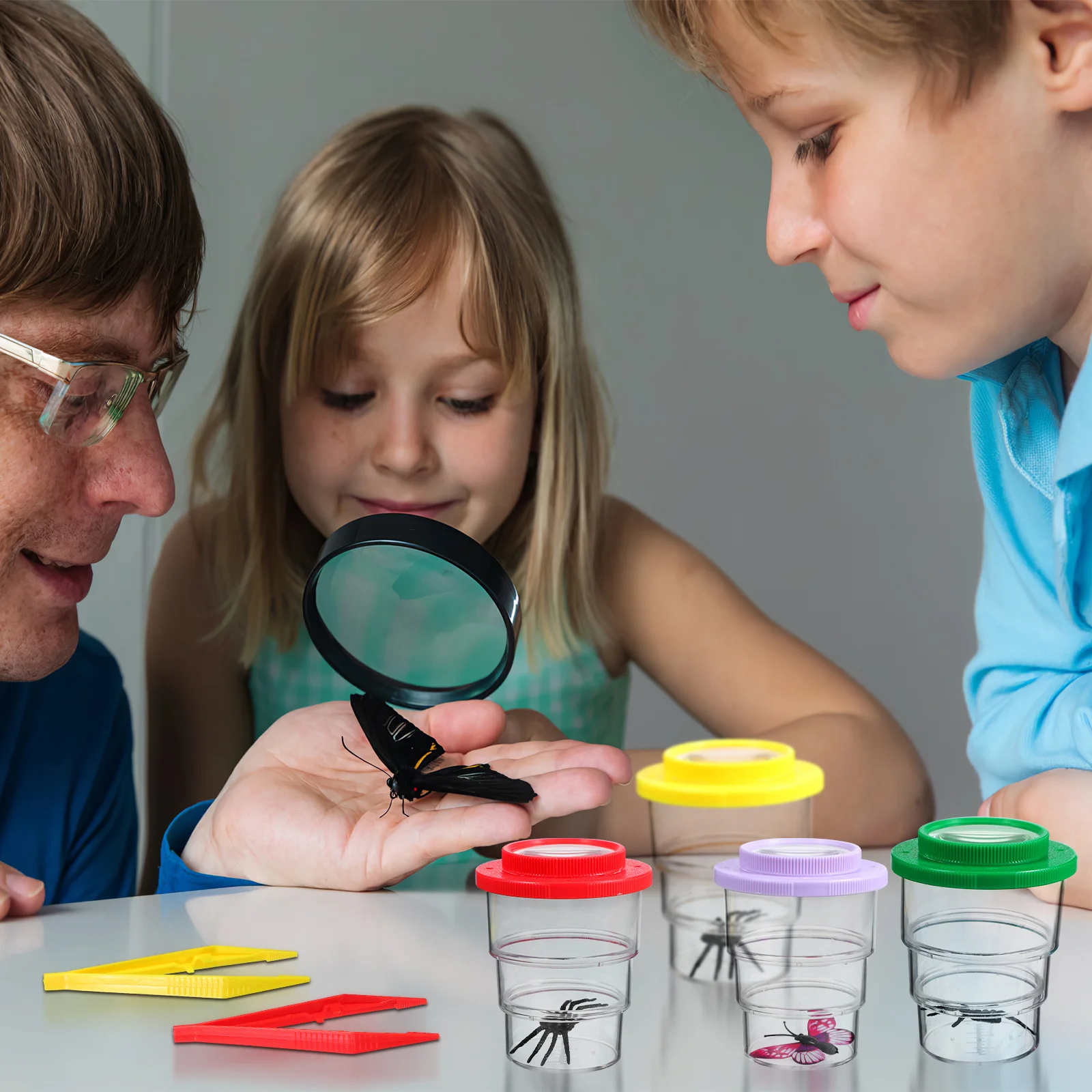 Juego de tarro visor de lupa de insectos, contenedor transparente para exploración al aire libre, Kit de observación, herramienta de estudio natural para niños, 1 Juego