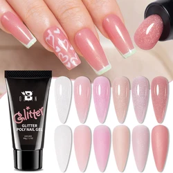 30g Quick Poly Glitter Extension Gel Nail Polish Nude Milk White Color Finger Prolong Acrylic Crystal Construction Hard Gel