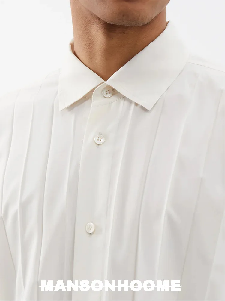 2025 คุณภาพสูง ISSEYS MIYAKES Minimalist จีบเสื้อ Draped Silhouette เสื้อแขนยาวผู้ชายฤดูใบไม้ผลิและฤดูร้อน