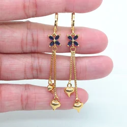 Fashion Jewelry Gold Color Blue Zircon CZ Tiny Butterfly Tassel Dangle Earrings for Women