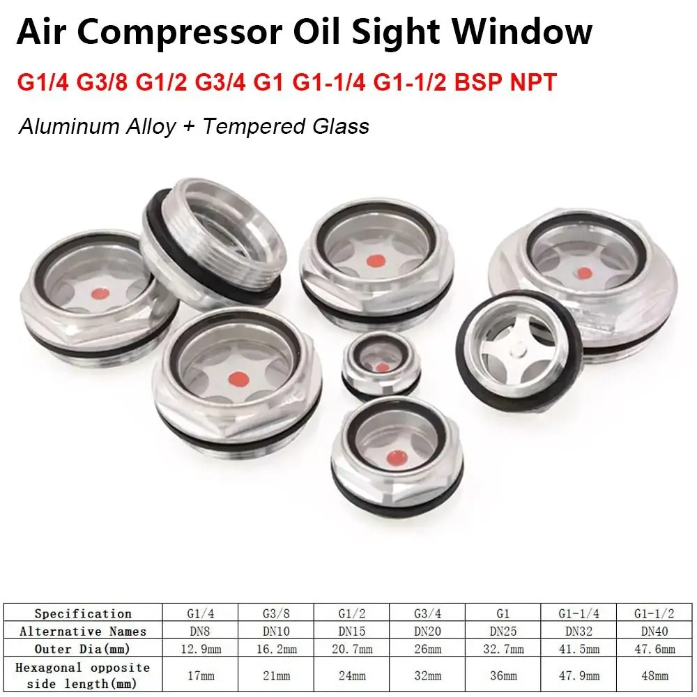 1Pcs G1/4 G3/8 G1/2 G3/4 Oil Sight Window Male Thread Aluminum Oil Level Sight Glass Tempered Glass G1 G1-1/4 G1-1/2 BSP NPT