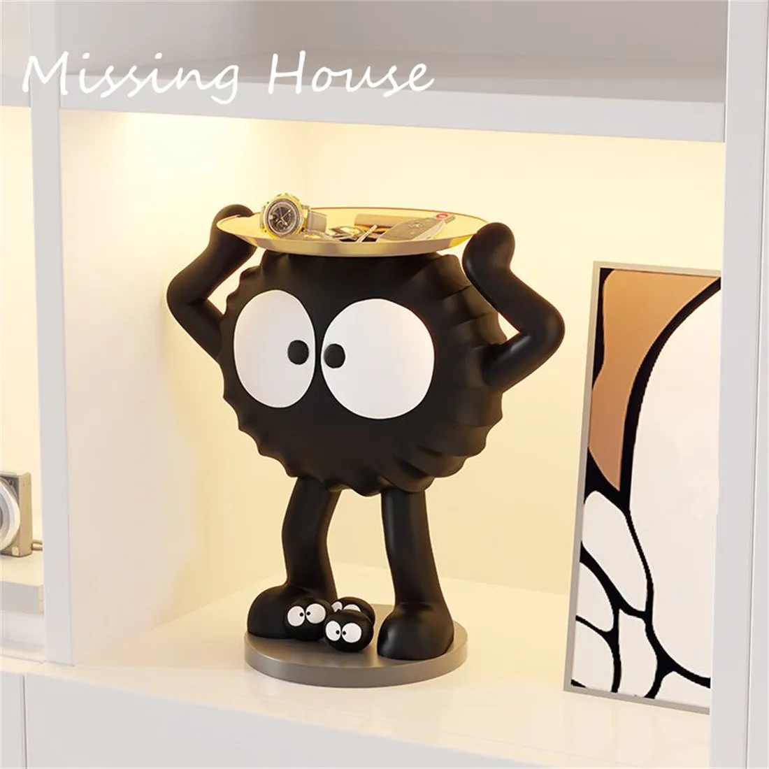 Cartoon Big Eyes Black Coal Ball Resin Key Ornament Decoration Living Room Storage Table Storage Tray Nordic Home Craft