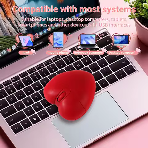 Wireless 2.4G Bluetooth Dual-mode Mouse Red Heart Shape Small Mouse Cute Mouse Light Weight Portable Mice Office Use PC Study