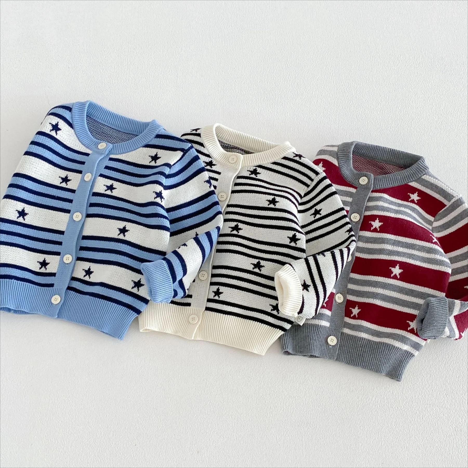 Boys Sweater 2026 Spring and Autumn New Childrens Clothing Korean Boys and Girls Foreign Style Jacquard Star Striped Knitwear