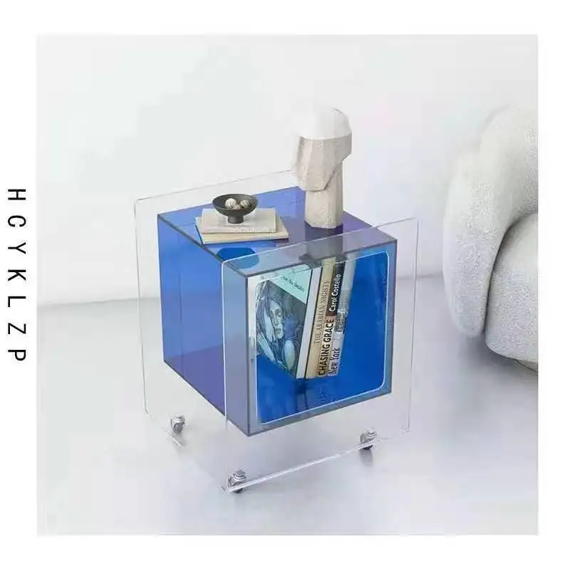 

Minimalist Design Living Coffee Table Acryl Bedside Table Clear Acrylic Side Table Magazine Rack With Casters