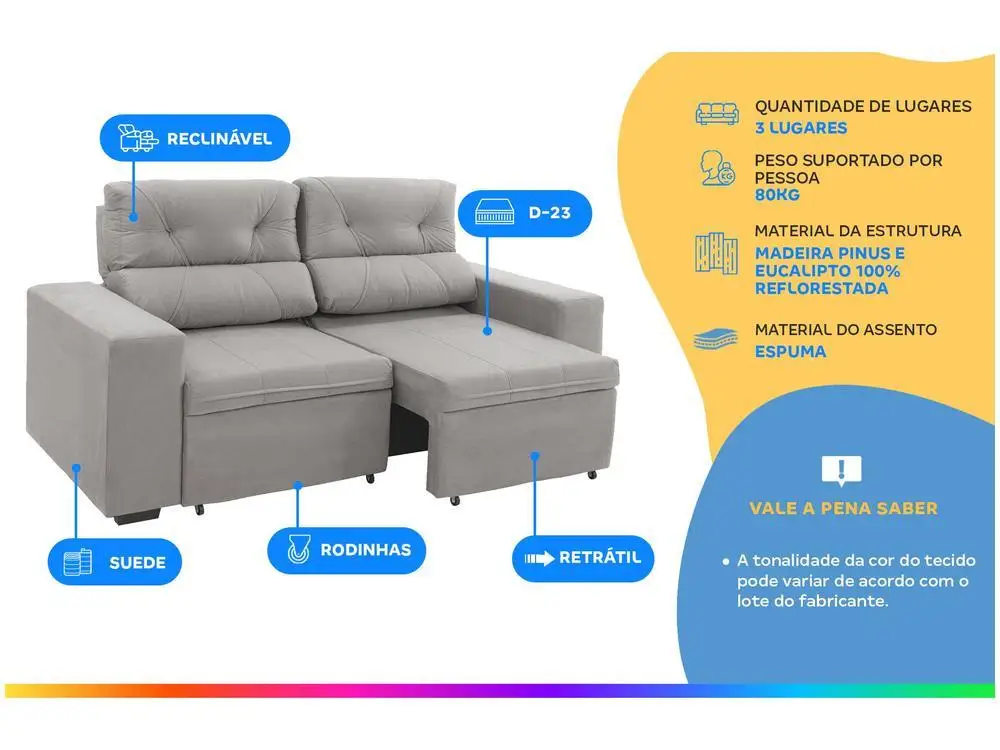 3 Places Suede Recliner Retractable Sofa