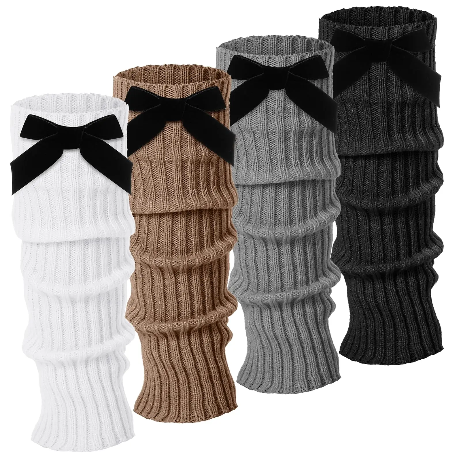

4 Pairs Women's Winter Bow-Knot Thermal Leg Warmers - Y2K Style Knitted Boot Socks, Cozy Warmth for Cold Weather