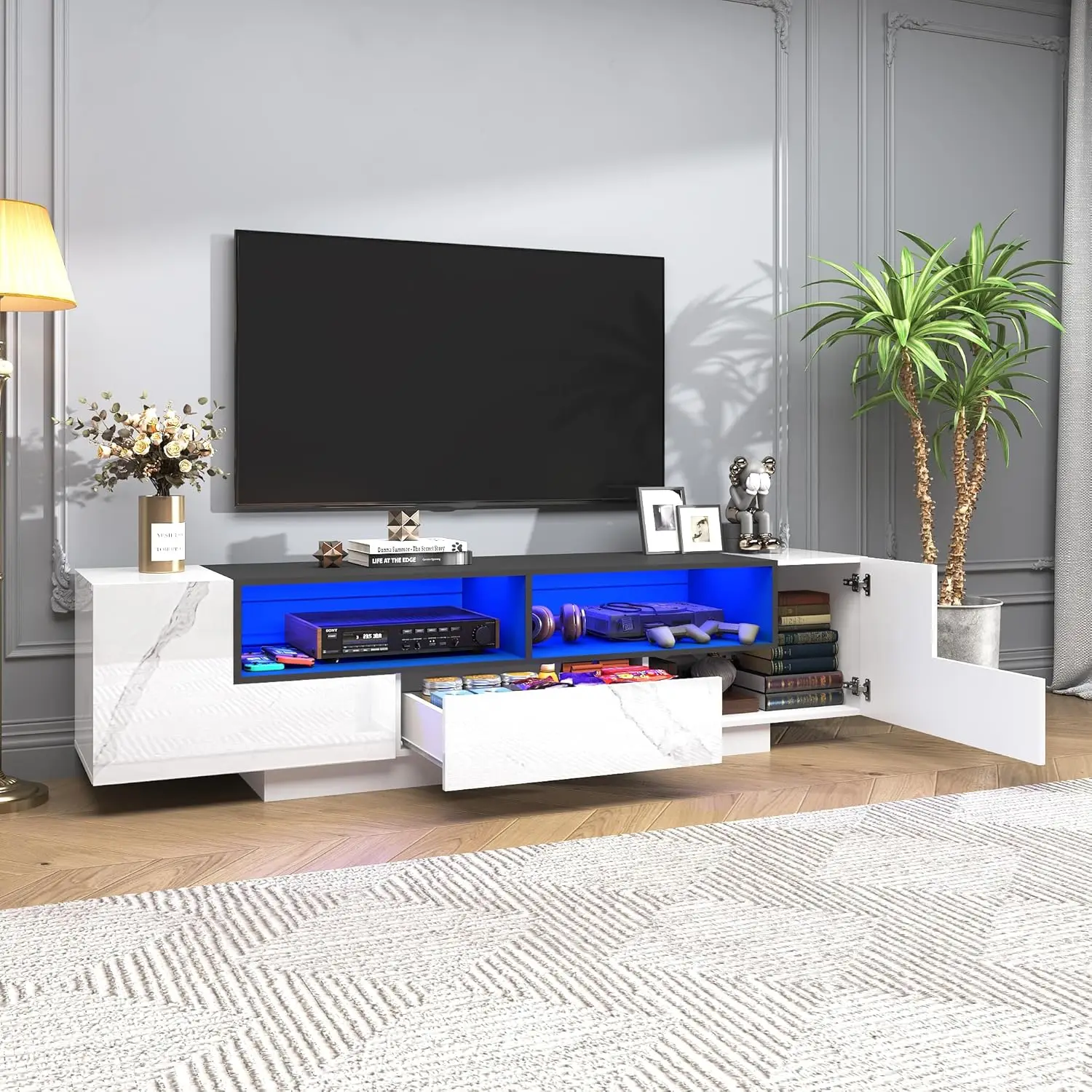 70inch LED TV Stand for 80/75 inch TV,Modern TV Stand for Living Room