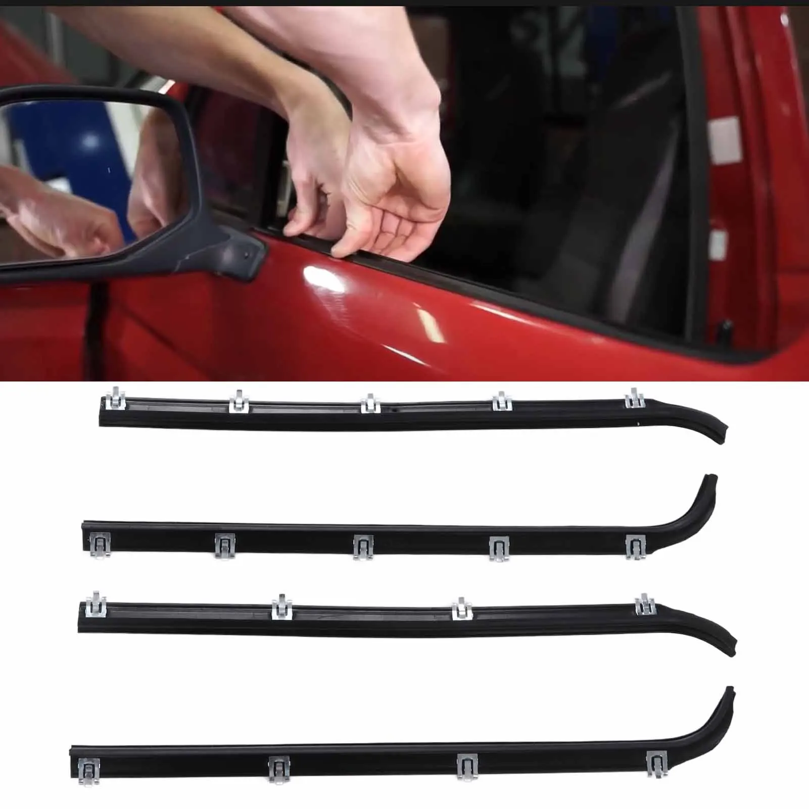 

4pcs Door Window Sweep Weatherstrip Kit Felts Seals OE AM-41543318 For Bronco F150 Truck 1987‑96 Car Accessories