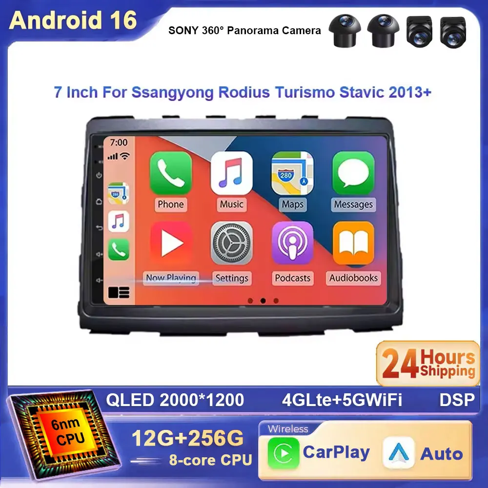 7 Inch For Ssangyong Rodius Turismo Stavic 2013+ Android 16 Car Radio Carplay GPS Screen Android Auto Stereo Multimedia Player