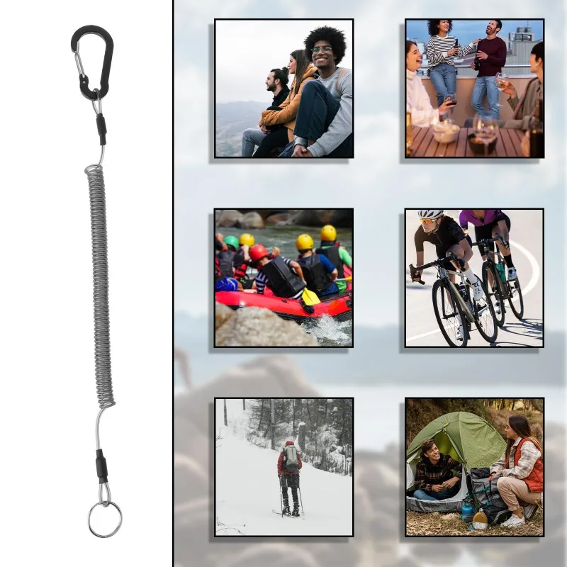 Retractable Coiled Safety Lanyard with Aluminum Hook Quick Release Buckle  Anti-loss Tool Lanyard for Fishing Kayaking Outdoor