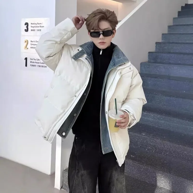 Cotton-padded Jacket for Men Outerwear New Stand-up Collar Casual Autumn and Winter Bread Jacket Fake Two Pieces Winter Warm