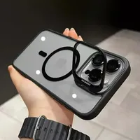 Luxury Magnetic Shockproof Phone Case For iPhone 11 12 13 14 15 16 Pro Max Plus Magsafe Glass Lens Stand Protection Back Cover