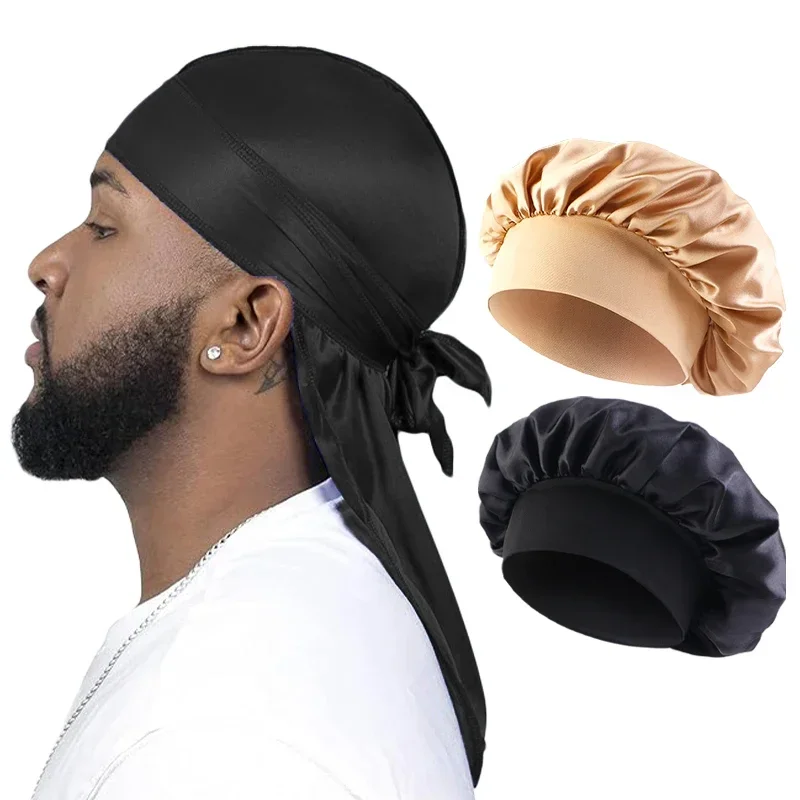 

2/3PCS/LOT Men Women Long Tail Head Scarf Headwrap Bonnet Night Hat Silk Durag Pirate Hat Unisex Sleeping Bandana Turban Hijab