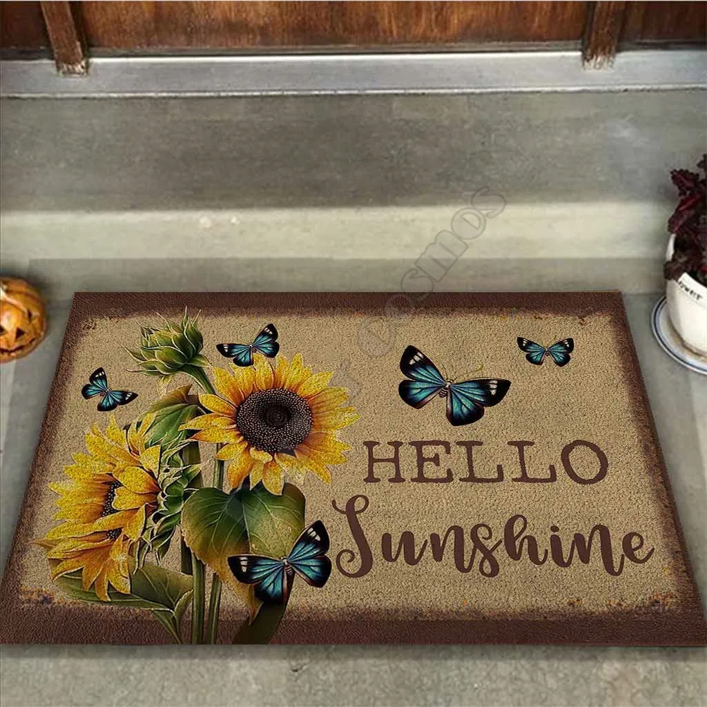 

Hello Sunshine - Sunflower Doormat 3D Printed Non Slip Door Floor Mats Decor Porch Doormat Love Dogs Gift