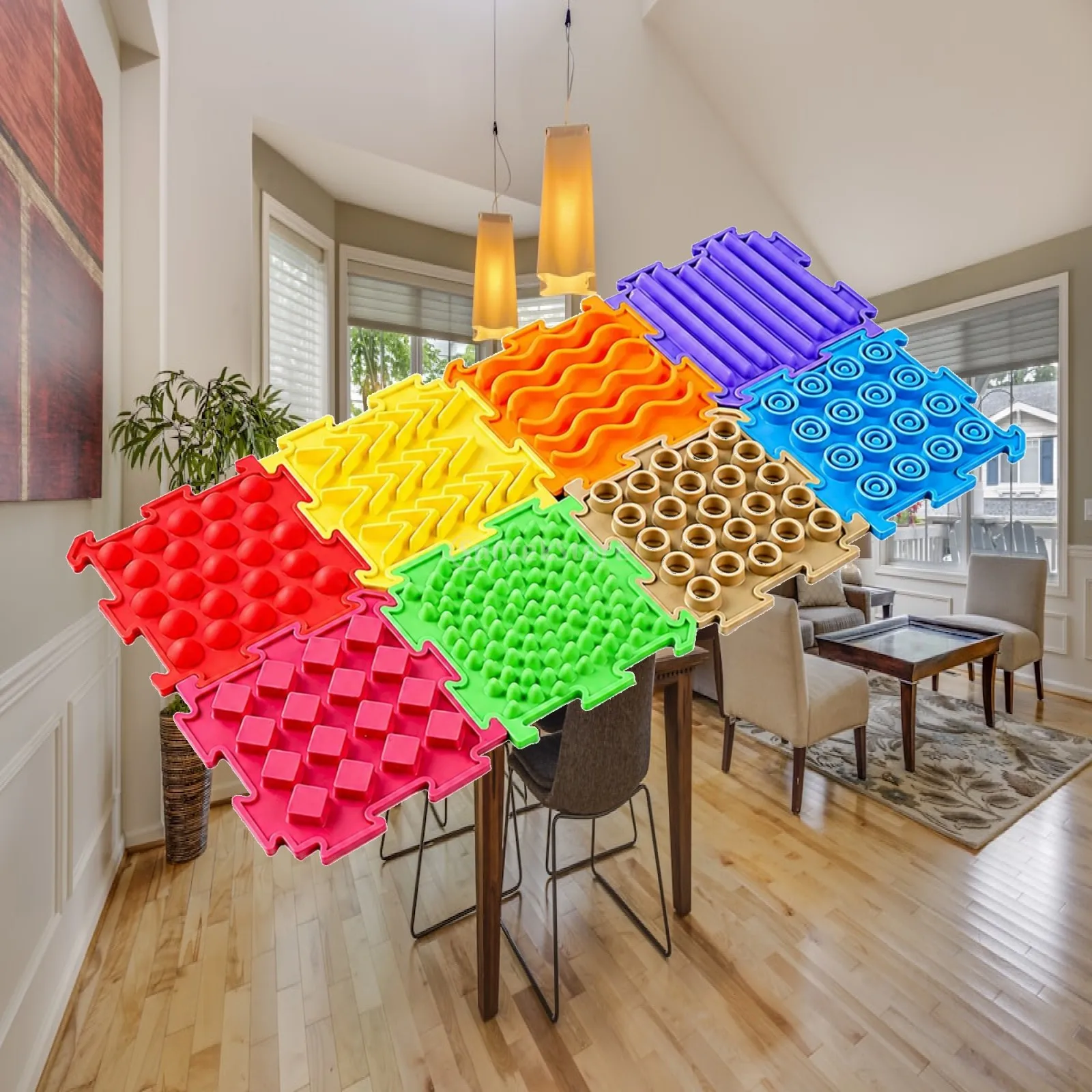 8 Pieces Silicone Sensory Balance Tile Flexible Interlocking Sensory Tile with Raised Tactile Surface Non-Absorbent Quick-Drying