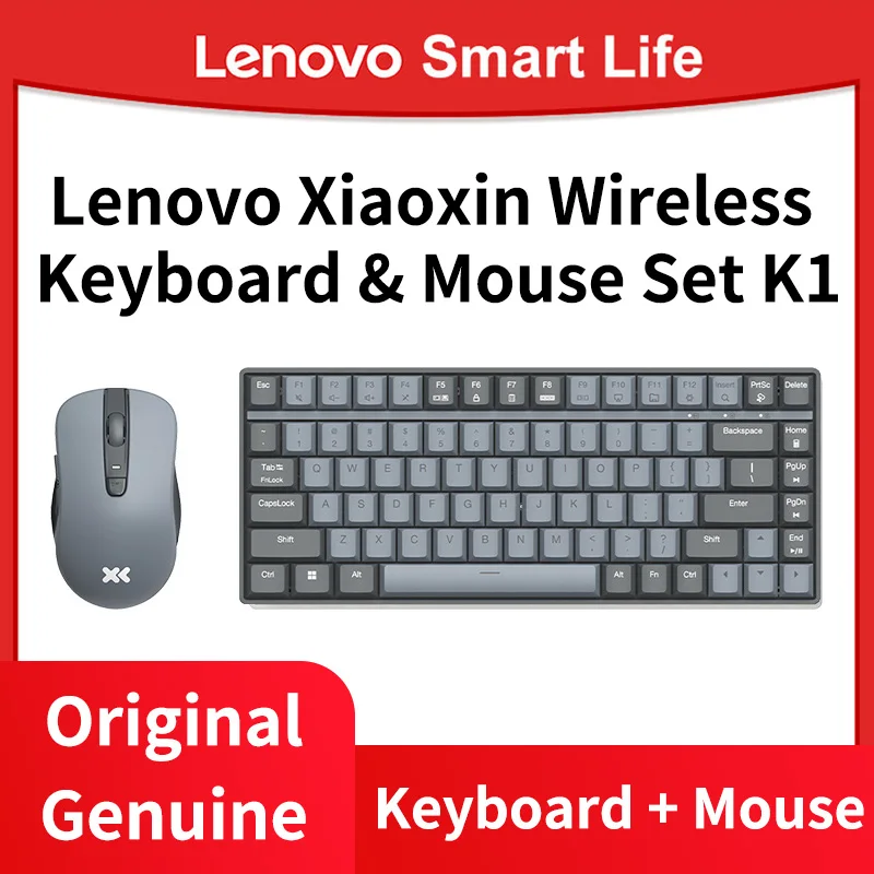 Lenovo Xiaoxin Set tastiera e Mouse Wireless tono chiaro K1 tappo chiave bicolore DPI a 3 velocità Design ergonomico regolabile