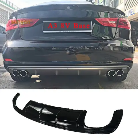 Audi A3 8V 표준 Pre Facelift 2013-2016 (A3 S-Line S3 용 아님) 세단 튜닝 바디 키트 용 광택 블랙 카 리어 범퍼 디퓨저