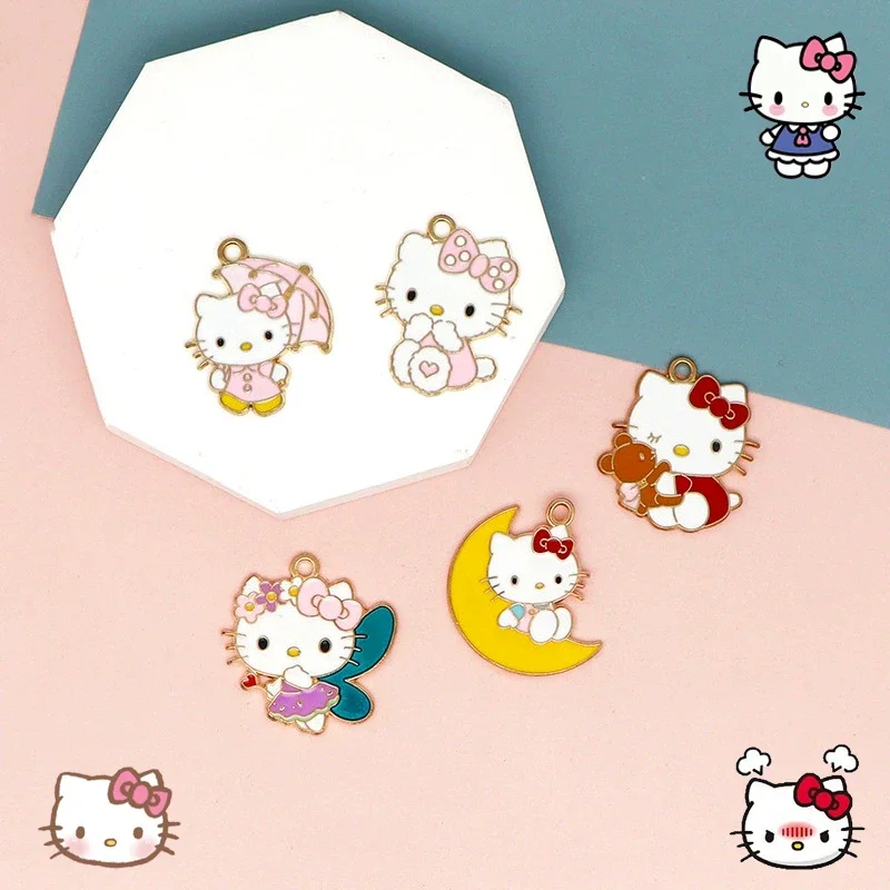 Sanrio Hello Kitty Accessories Hair Hand Ornaments Earrings Pendant KT Resin Bow Moon Gifts for children