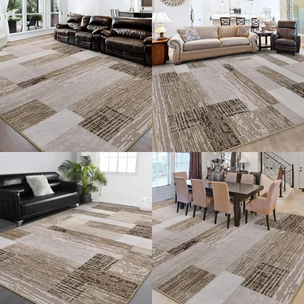 

Contemporary Geometric Pattern Area Rug, 8x10 Beige, Ideal for Living Spaces, Rockwood Collection, Stylish Indoor Rugs for Bedro