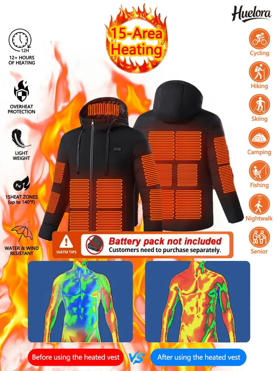 Huelora 11 Area Heated Jacket Men Outdoor Heated Work Camping Sports Jacket Women Ski Heated Coats (Not Included The Power Bank)