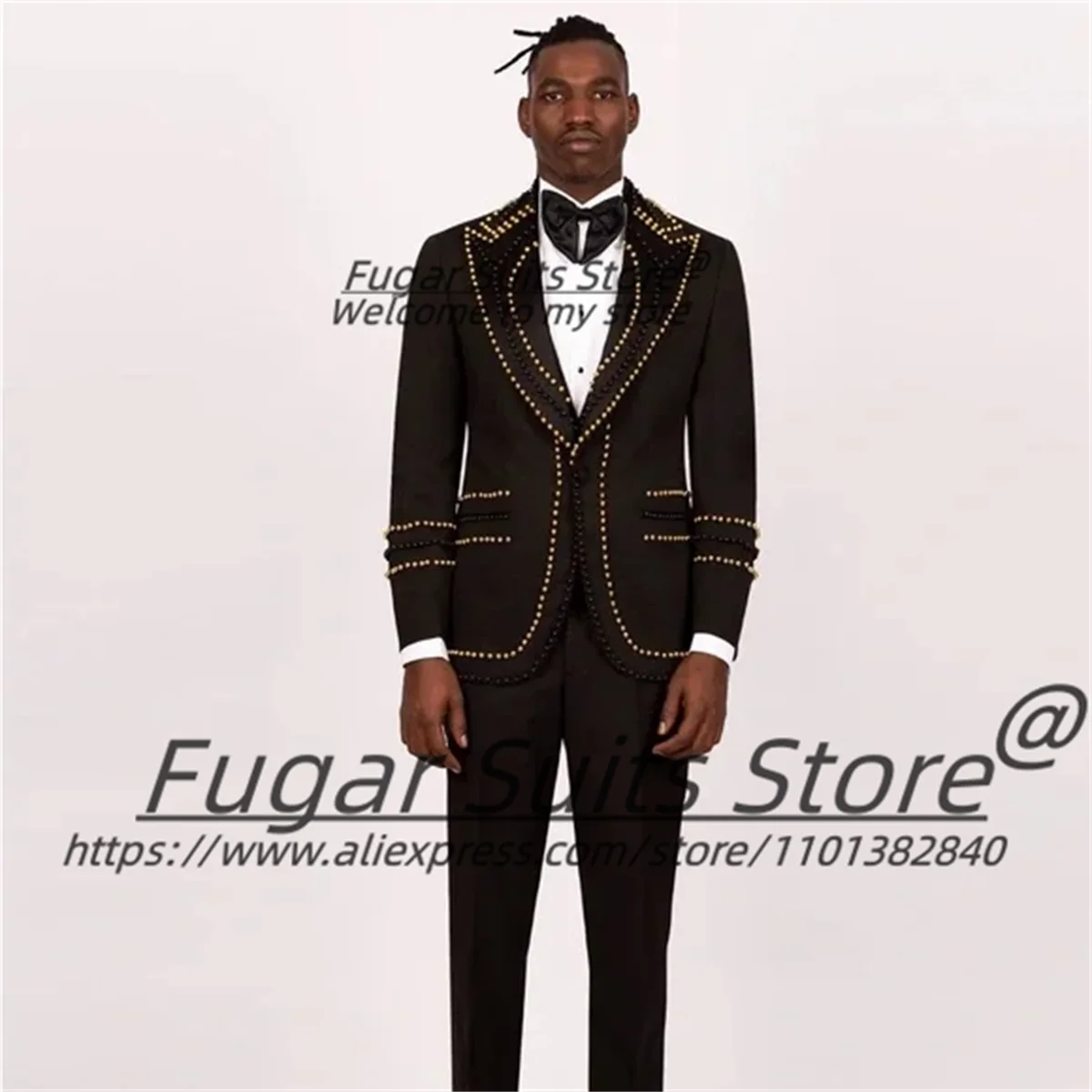 

High-qublity Beadwork Groom Wedding Tuxedos Slim Fit Peak Lapel Men Suits 2 Pieces Sets Handsome Male Blazers Casual Ropa Hombre
