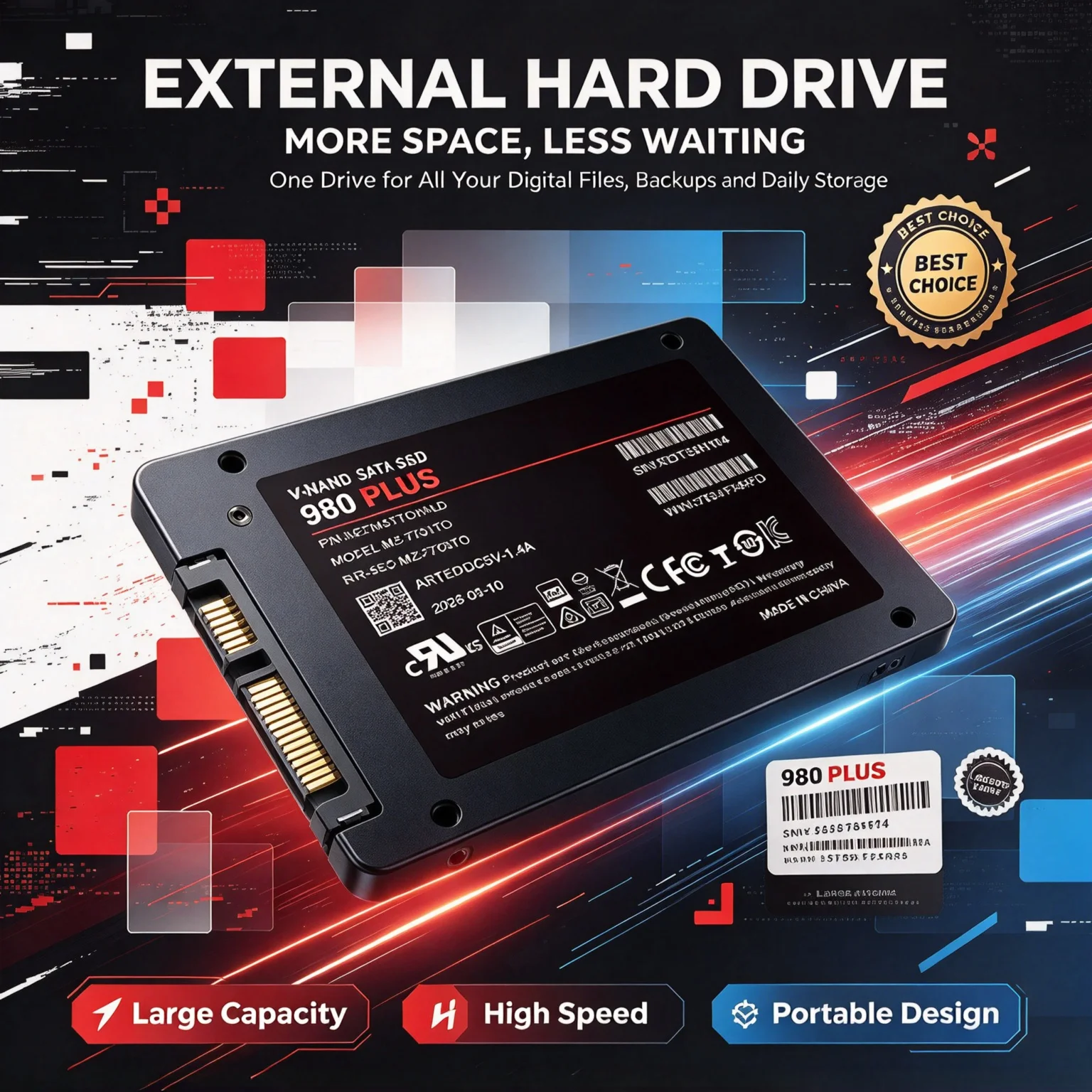 Internal HDD Hard Drive 980 PLUS, 500GB/1TB/2TB/4TB, Solid State Disk SSD, SATA3, 2.5-Inch, Laptop, Desktop, Microcomputer.