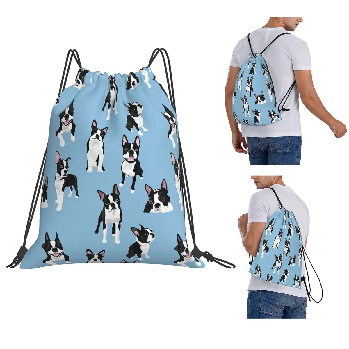 Boston Terrier Cute Dog Backpacks Portable Drawstring Bundle Pocket Storage Bag Book Bags for Man Woman Students